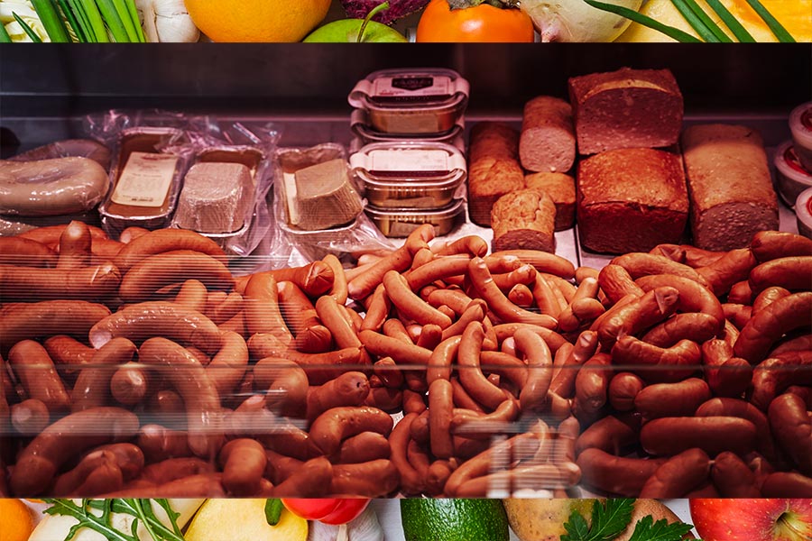 Frische Wurst- und Fleischwaren in der Bedienungstheke